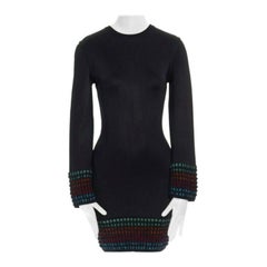 Alaïa - Robe moulante noire vintage à ourlet en crochet multicolore, taille US 4