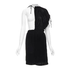 vintage COMME DES GARCONS 1990 black velvet drawstring sash knee length skirt M