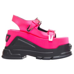 new VERSACE Anthem 120 Tropical Pink fuschia satin platform chunky sandals EU38