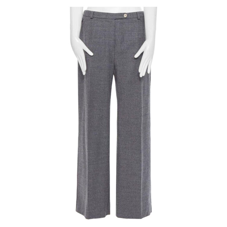 Pantalon large SPORTMAX gris en laine vierge avec poche avant cachée US12 29".