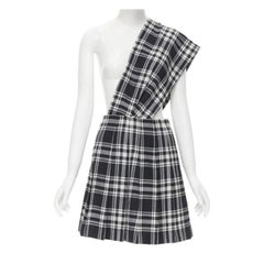 TRICOT COMME DES GARCONS 1980s Vintage plaid check sash pleated skirt M