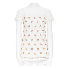 MOSCHINO white cloque cotton orange bead crystal floral embellished top IT38