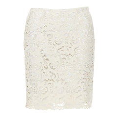 MICHAEL KORS COLLECTION beige embroidered lace fited skirt US2  26"