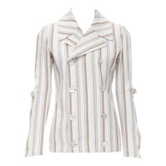 Junya Watanabe 1995, giacca doppiopetto in cotone a righe beige con maniche tagliate S