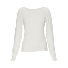 HERMES 100% cashmere avorio beige con pannello a coste e charm H argentato FR34 XS