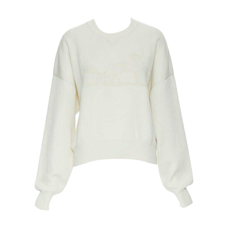HERMES ivory cream cashmere silk blend logo intarsia short sweater FR44 XL