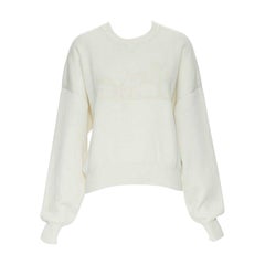 HERMES Elfenbein Creme Kaschmir Seidenmischung Logo Intarsie kurzer Pullover FR44 XL