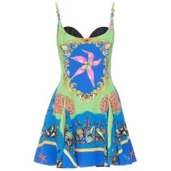 VERSACE 2021 Runway Tresor De La Mer green Medusa flared dress IT38 XS