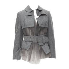 vintage Runway COMME DES GARCONS 2006 grey tulle belted deconstructed jacket XS