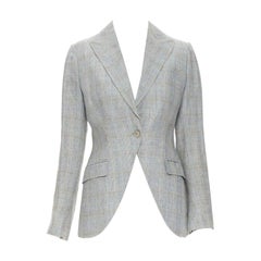 DOLCE GABBANA blue check wool tweed one button cutaway blazer pant suit IT42 M