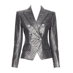 Balmain argento canna di fucile trapuntato militare doppiopetto giacca blazer FR36