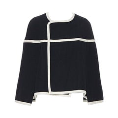 vintage COMME DES GARCONS 1989 Runway noir blanc garni cape poncho veste M
