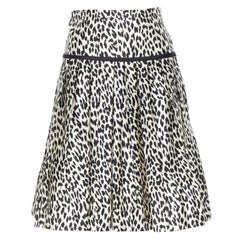VALENTINO cotton silk black white leopard spot print pleated flared skirt IT38
