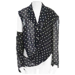 COMME DES GARCONS 1988 negro marino lunares doble capa drapeado delantero blazer S