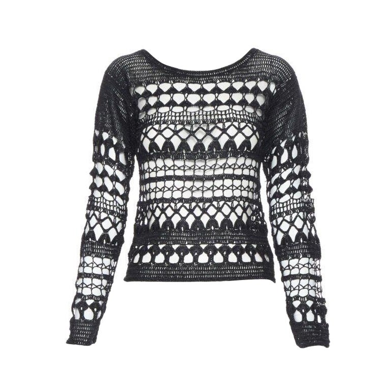 vintage COMME DES GARCONS 1989 maglione a maglia aperta in acrilico nero holey crochet S
