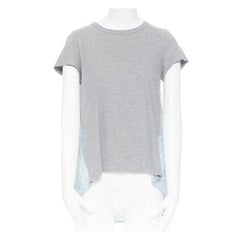Sacai Luck grigio 100% cotone azzurro con pizzo sul retro, manica corta, t-shirt mullet JP1