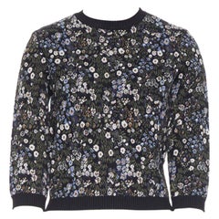 VALENTINO navy  Blumenjacquard Viskose-Polyester-Mischung Strickpullover S