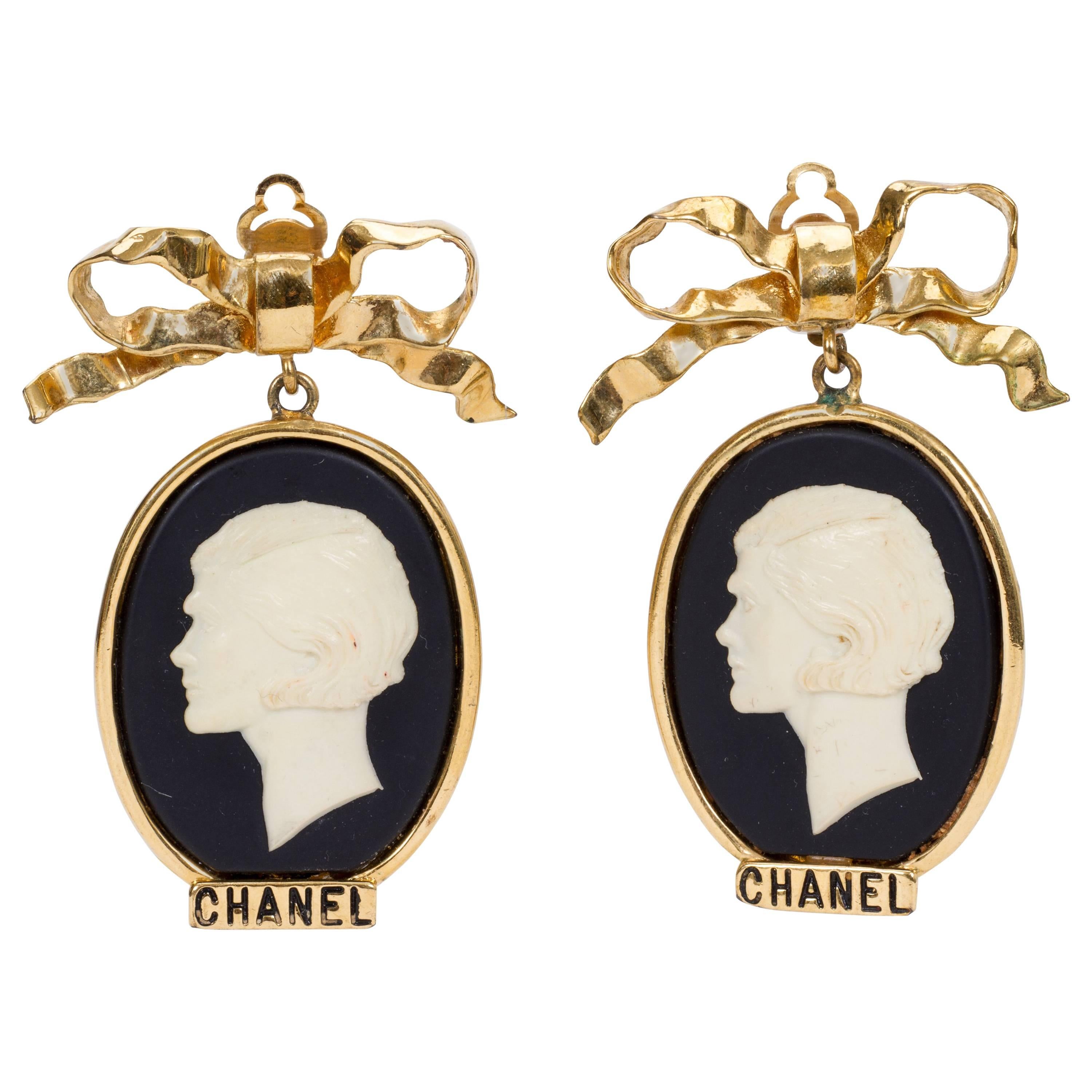 1970s Large Chanel Cameo Earrings