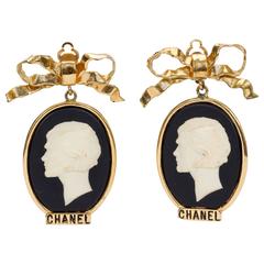 Vintage 1970s Large Chanel Cameo Earrings