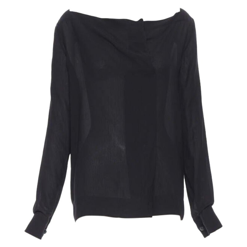 THE ROW black viscose pleated wide boat neck leather button cuff blouse top US2 For Sale