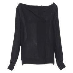THE ROW black viscose pleated wide boat neck leather button cuff blouse top US2