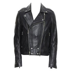 BALMAIN black lambskin padded Perfecto moto biker leather jacket EU50 L