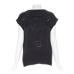 LANVIN ALBER ELBAZ 2009 black silk lurex gold cut out cap sleeve top FR36 XS