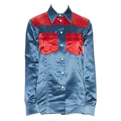 camicia da sera CALVIN KLEIN A. Simon SS18 in acetato blu rosso IT36 XS