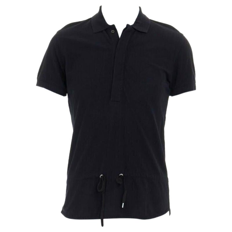 KRIS VAN ASSCHE black cotton drawstring waist short sleeve polo shirt M For Sale