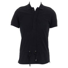 KRIS VAN ASSCHE black cotton drawstring waist short sleeve polo shirt M