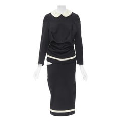 COMME DES GARCONS 1990s Vintage black peterpan collar cut out draped top skirt S