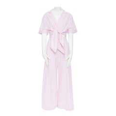 PETERSYN Belle pink white striped cotton tie front wide leg jumpsuit XS