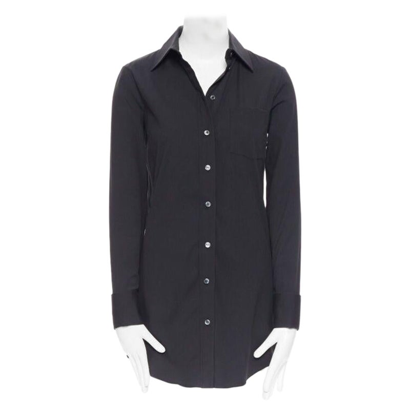 MICHAEL KORS black peak spread collar folded cuffs patch pocket long shirt US0 For Sale