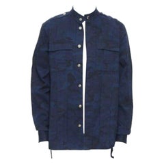 BALMAIN blue camouflage cotton gold button military shirt jacket EU38 S