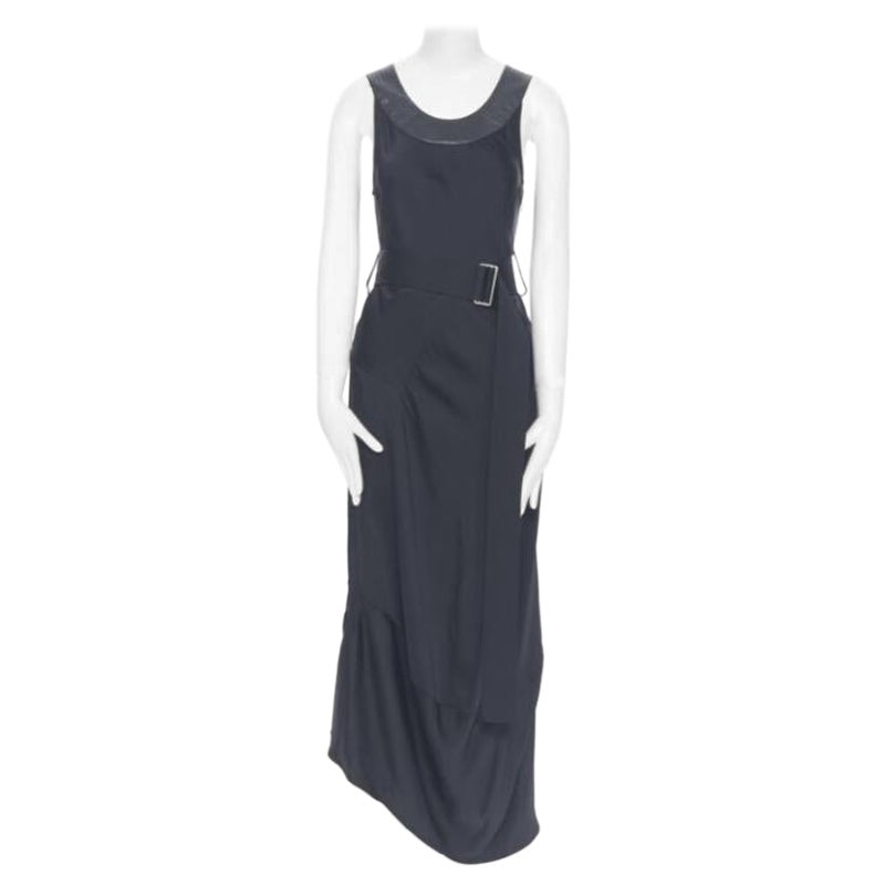 VICTORIA BECKHAM 2018 Runway black satin leather collar belted dress UK8 S For Sale