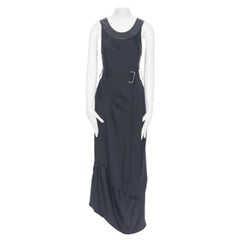 VICTORIA BECKHAM 2018 Runway black satin leather collar belted dress UK8 S