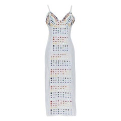 ROSIE ASSOULIN SS19 Pasarela vestido midi de verano a rayas con cuentas arco iris US0 XS