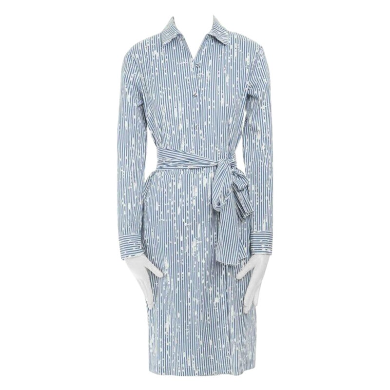 TOMAS MAIER cotton blend blue white splatter print belted casual dress US0 XS For Sale