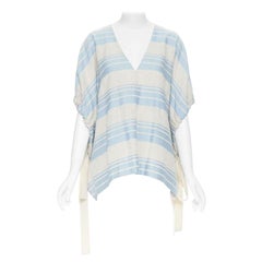 LEE MATTHEWS top a righe grigio chiaro in lino e cotone con coulisse US0 XS