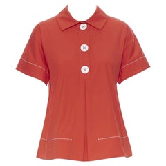 PIAZZA SEMPIONE red cotton blend white overstitch babydoll blouse top IT38