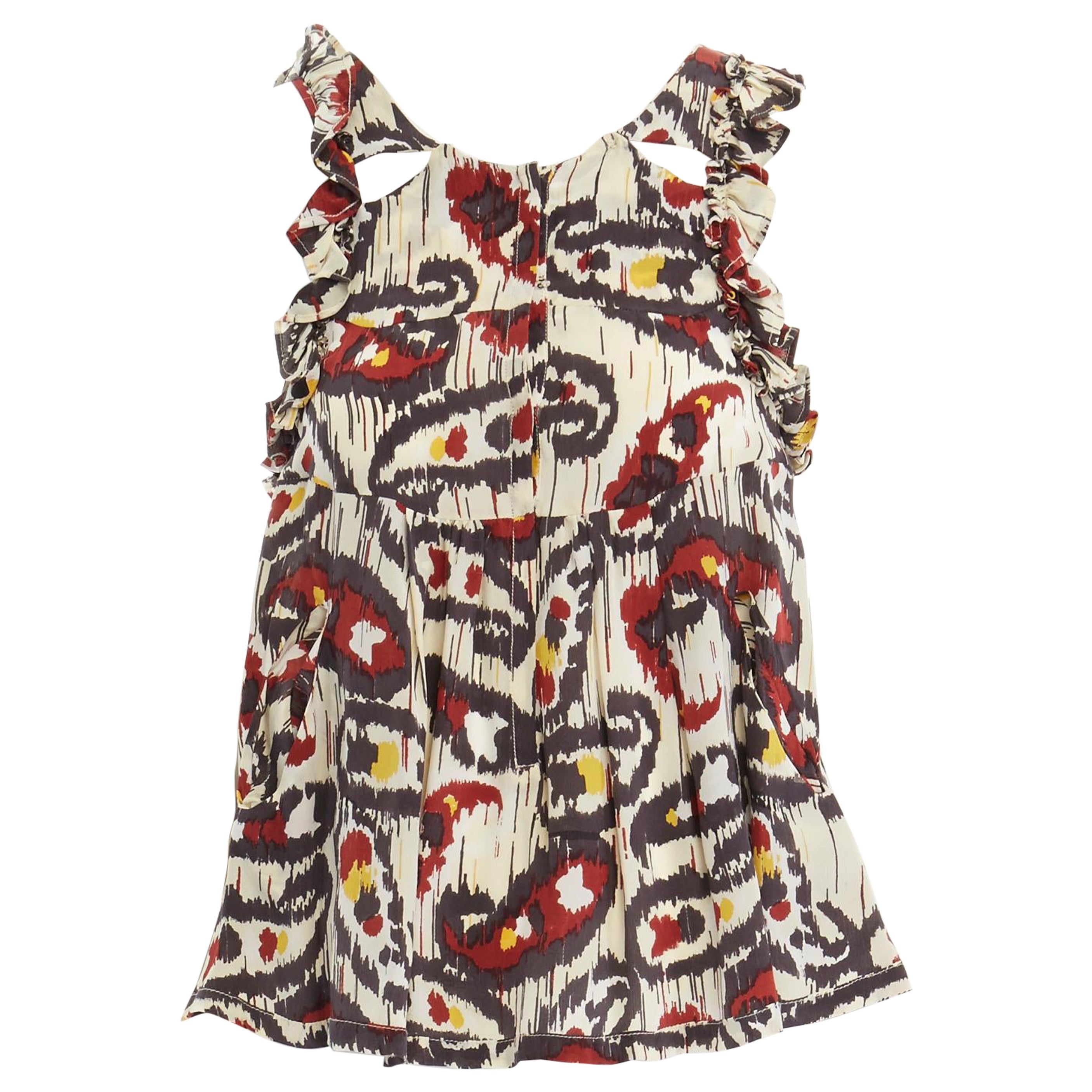ISABEL MARANT Ikat cream ethnic print silk ruffle cut-out top FR34 XS US2 UK6 For Sale