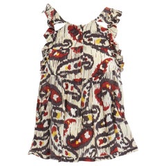 ISABEL MARANT Top con volant in seta con stampa etnica Ikat crema FR34 XS US2 UK6