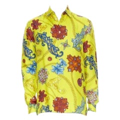 VERSACE 2019 Runway yellow silk vintage jewel Medusa button shirt EU38 XS
