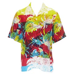 PRADA 2018 Psychedelic Hibiscus Gelbes Hawaii-Schalenhemd mit Blumendruck S