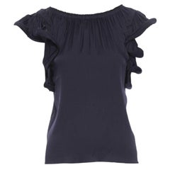LANVIN ALBER ELBAZ 2008 stretch silk elasticated neck ruffle sleeve top FR34 XS