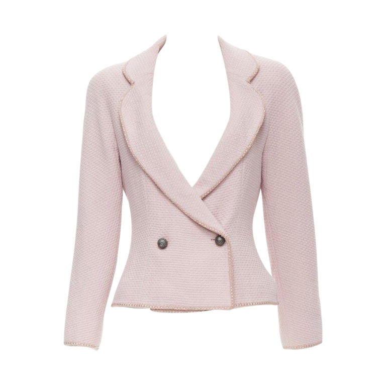 CHRISTIAN DIOR 1997 Runway John Galliano pink tweed ribbon trimmed jacket FR42 L For Sale