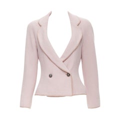 Vintage CHRISTIAN DIOR 1997 Runway John Galliano pink tweed ribbon trimmed jacket FR42 L