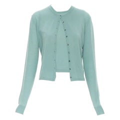 vintage ALAIA 100% wool sea form green teal cardigan vest twinset  L