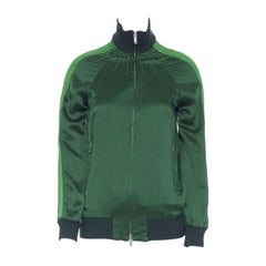 passerella VALENTINO 2018 verde crepe con rifiniture in tessuto tuta da ginnastica con zip IT38 XS