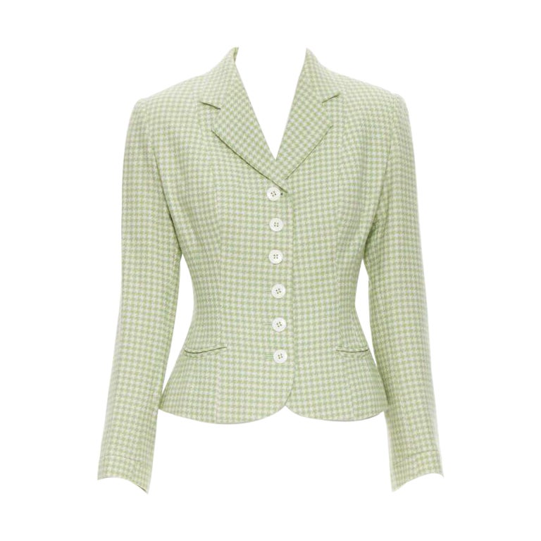 vintage BLUMARINE green houndstooth wool belted blazer skirt set IT40 S For Sale